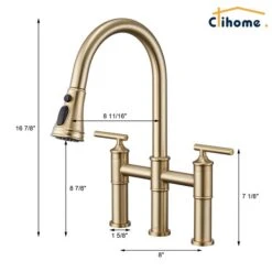 Clihome Brushed Gold Pull Down 2-Handle Kitchen Faucet -Alliedbas Shop 332004304 AlternateImage1 l