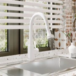 Clihome Matte White 3-Function Single-Handle Pull-Down Spout Kitchen Faucet With Base Plate -Alliedbas Shop 332004306 AlternateImage3 l