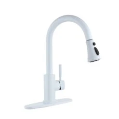 Clihome Matte White 3-Function Single-Handle Pull-Down Spout Kitchen Faucet With Base Plate -Alliedbas Shop 332004306 MainImage 001 l