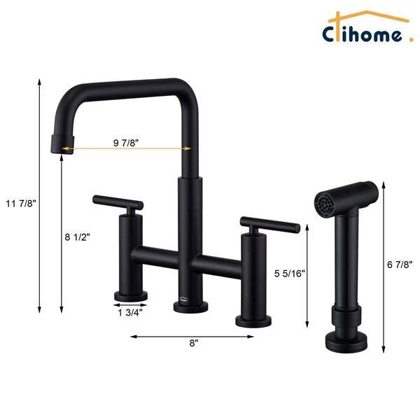 Clihome Matte Black Pull-Down Double Handle Kitchen Faucet With Sprayer 4 Clihome Matte Black Pull-Down Double Handle Kitchen Faucet With Sprayer - Image 4