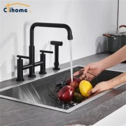 Clihome Matte Black Pull-Down Double Handle Kitchen Faucet With Sprayer 9 Clihome Matte Black Pull-Down Double Handle Kitchen Faucet With Sprayer -Alliedbas Shop 332004310 AlternateImage3 l