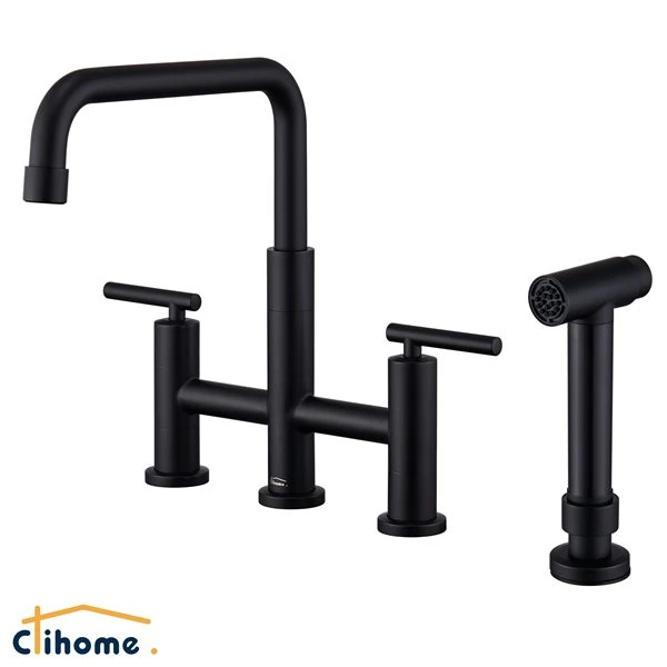 Clihome Matte Black Pull-Down Double Handle Kitchen Faucet With Sprayer 2 Clihome Matte Black Pull-Down Double Handle Kitchen Faucet With Sprayer - Image 2