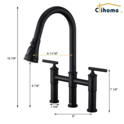Clihome Matte Black Pull Down 2-Handle Kitchen Faucet
