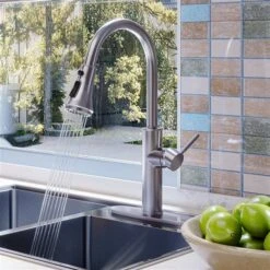 Clihome Brushed Nickel 4-Function Single-Handle Pull-Down Spout Kitchen Faucet With Base Plate -Alliedbas Shop 332004316 AlternateImage3 l
