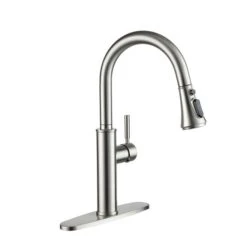 Clihome Brushed Nickel 4-Function Single-Handle Pull-Down Spout Kitchen Faucet With Base Plate