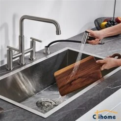 Clihome Brushed Nickel Pull-Down Double Handle Kitchen Faucet With Sprayer -Alliedbas Shop 332004317 AlternateImage2 l