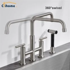 Clihome Brushed Nickel Pull-Down Double Handle Kitchen Faucet With Sprayer -Alliedbas Shop 332004317 AlternateImage4 l