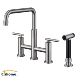Clihome Brushed Nickel Pull-Down Double Handle Kitchen Faucet With Sprayer -Alliedbas Shop 332004317 MainImage 001 l