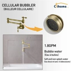 Clihome Brushed Gold Retro Wall Mounted Pot Filler Retro Kitchen Faucet -Alliedbas Shop 332004318 AlternateImage2 l