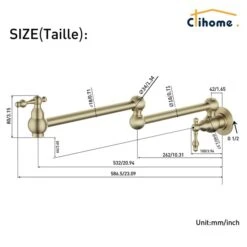 Clihome Brushed Gold Retro Wall Mounted Pot Filler Retro Kitchen Faucet -Alliedbas Shop 332004318 AlternateImage4 l
