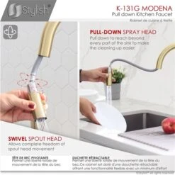 Stylish Single Handle Pull Down Kitchen Faucet With Cold Water Tap In Gold -Alliedbas Shop 332004381 AlternateImage4 l