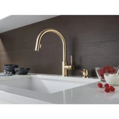 Delta Trask Single Handle Pull-Down Champagne Bronze Kitchen Faucet With Soap Dispenser 8 Delta Trask Single Handle Pull-Down Champagne Bronze Kitchen Faucet With Soap Dispenser -Alliedbas Shop 37355936b L
