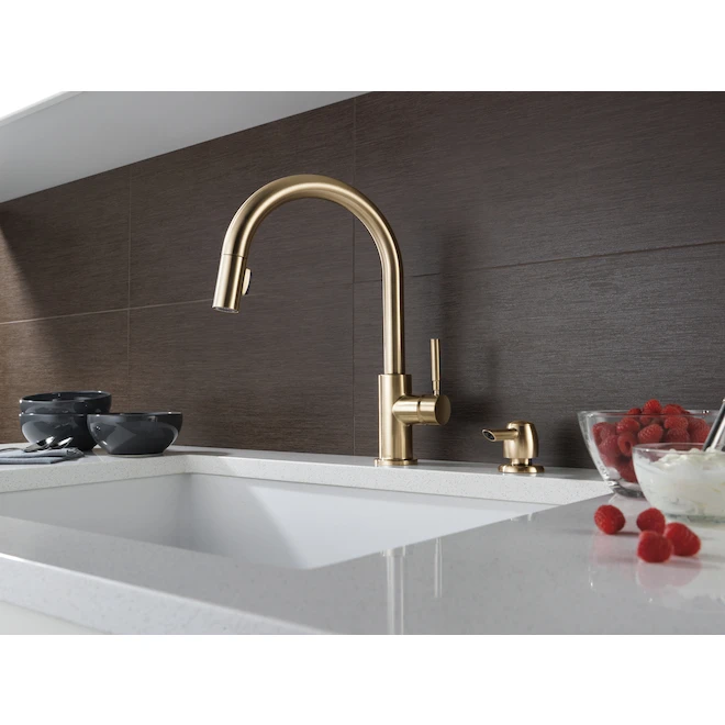 Delta Trask Single Handle Pull-Down Champagne Bronze Kitchen Faucet With Soap Dispenser 4 Delta Trask Single Handle Pull-Down Champagne Bronze Kitchen Faucet With Soap Dispenser - Image 4