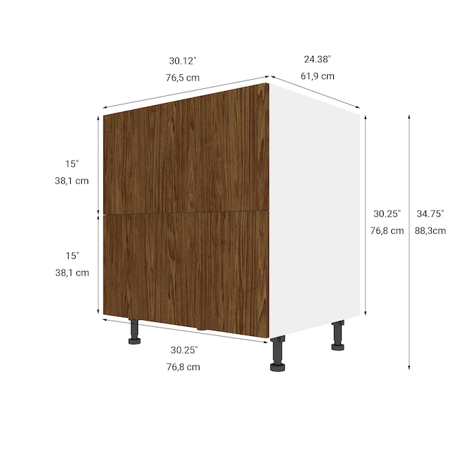 Eklipse Saphir Base Cabinet - 2 Drawers - 30-in - Melamine - Woodgrain 5 Eklipse Saphir Base Cabinet - 2 Drawers - 30-in - Melamine - Woodgrain - Image 5