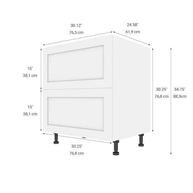 Eklipse Perle 30-in 2-Drawer Base Cabinet - Polymer - Matte White 2 Eklipse Perle 30-in 2-Drawer Base Cabinet - Polymer - Matte White - Image 2