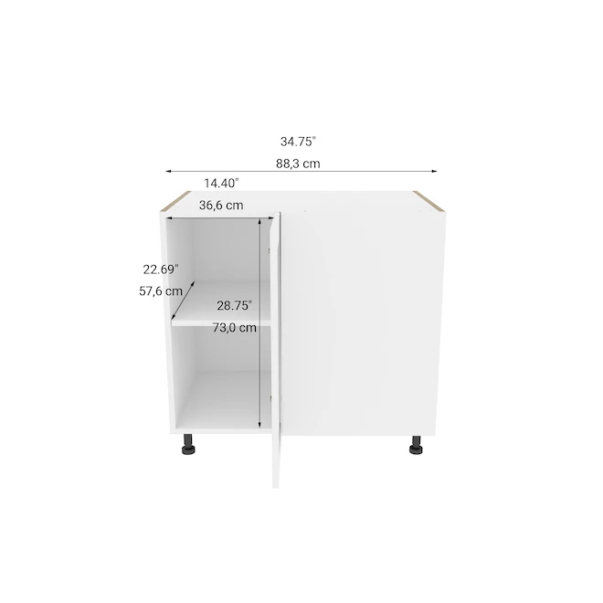 Eklipse Perle Hidden Corner Base Cabinet - 1 Door - 36-in - Polymer - Matte White 3 Eklipse Perle Hidden Corner Base Cabinet - 1 Door - 36-in - Polymer - Matte White - Image 3