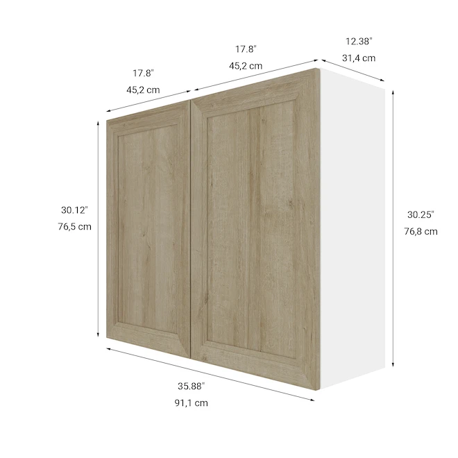 Eklipse Coral 35.88-in X 30.25-in X 12.38-in Particleboard 2-Door Kitchen Wall Cabinet 3 Eklipse Coral 35.88-in X 30.25-in X 12.38-in Particleboard 2-Door Kitchen Wall Cabinet - Image 3