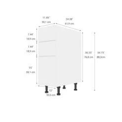 Eklipse Moonstone 3-Drawer Base Cabinet - 12-in W X 34.75-in H X 24.38-in D - White -Alliedbas Shop 75396884b L